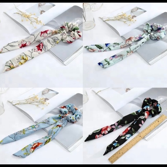 Accessories - 🆕4 Pack NEW floral chiffon scrunchie hair ribbon